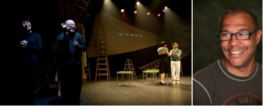 Theatre Noir附設劇場視形傳譯的劇照（左）、Kevin Dyels照片（右）