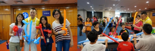 Ah Wai, Registered Artist with disability perform balloon twist interaction with participants in the QWL Family Visit