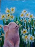 趙惠芝繪畫作品《小豬與水仙》