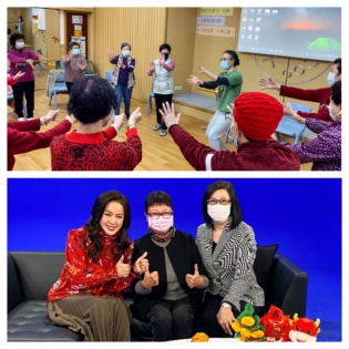 Top: photo of the storytelling workshop; bottom: photo taken after the interview of the TVB’s Happy Old Buddies
